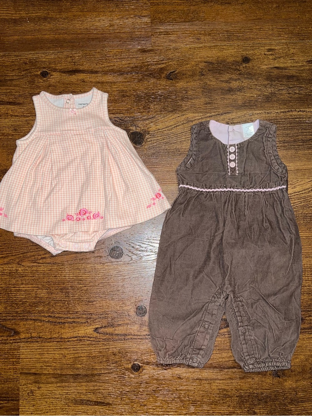 Carter's Baby Girl Pink Gingham Dress Brown Corduroy Jumpsuit Set Size 6 mon